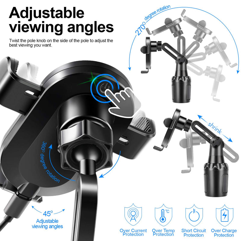 [Australia - AusPower] - [Upgraded] TOPGO Cup Holder Phone Mount Wireless Charger,Universal Cell Phone Holder Car Charger Wireless-Charger-Cup-Phone-Holder Fast Charging for iPhone11/11 Pro/11 Pro Max, Samsung Galaxy Black 