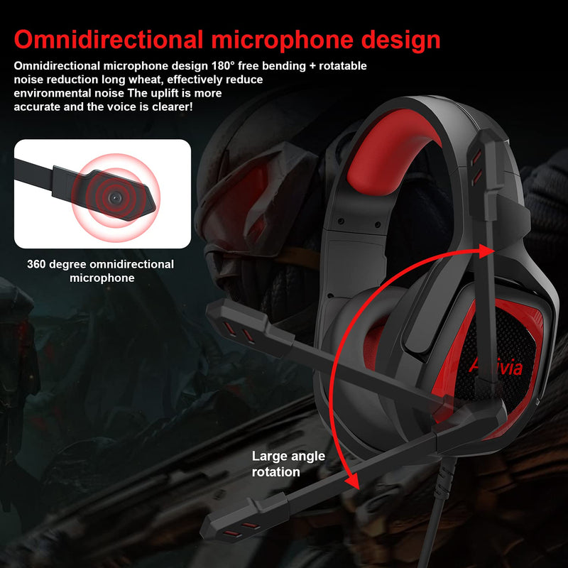 [Australia - AusPower] - Stereo Over-Ear Gaming Headset with Microphone for PC PS4 PS5 - MH602X Noise-isolating Surround Sound Gaming Headphones Compatible with Xbox One PSP Switch Phones Tablet Black Red Red Black 