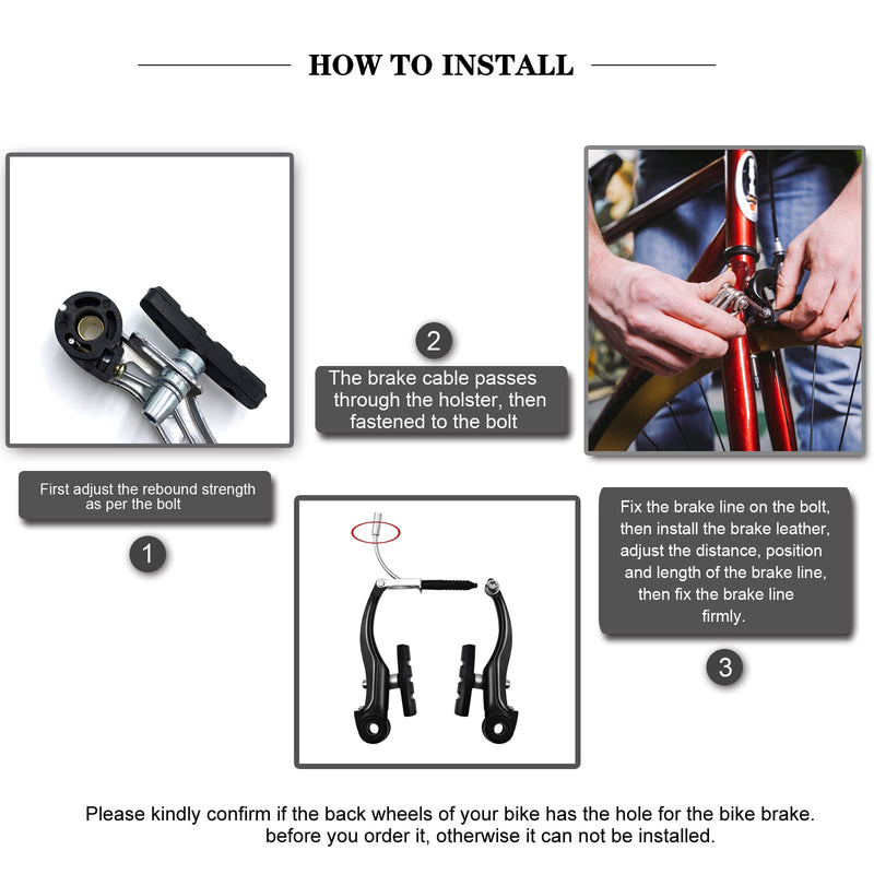 [Australia - AusPower] - Hmseng 2 Pair Bike V Brakes Set, Mountain Front and Rear Bike Brake with 2 Bike Brake Cables Wire, 2 Pieces Cable End Caps 