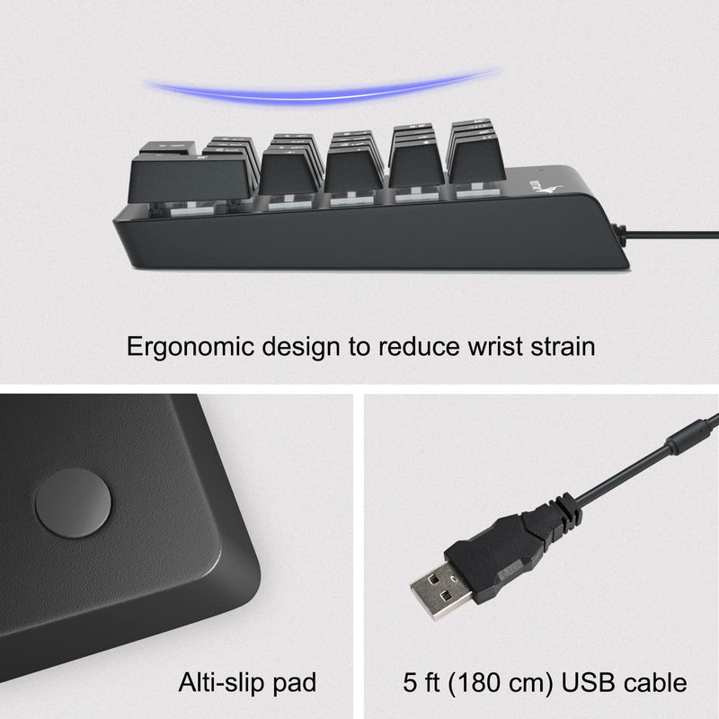 [Australia - AusPower] - Number Pad, ROTTAY Mechanical USB Wired Numeric Keypad with Blue LED Backlit 22 Key Numpad for Laptop Desktop Computer PC Black (Blue switches) 