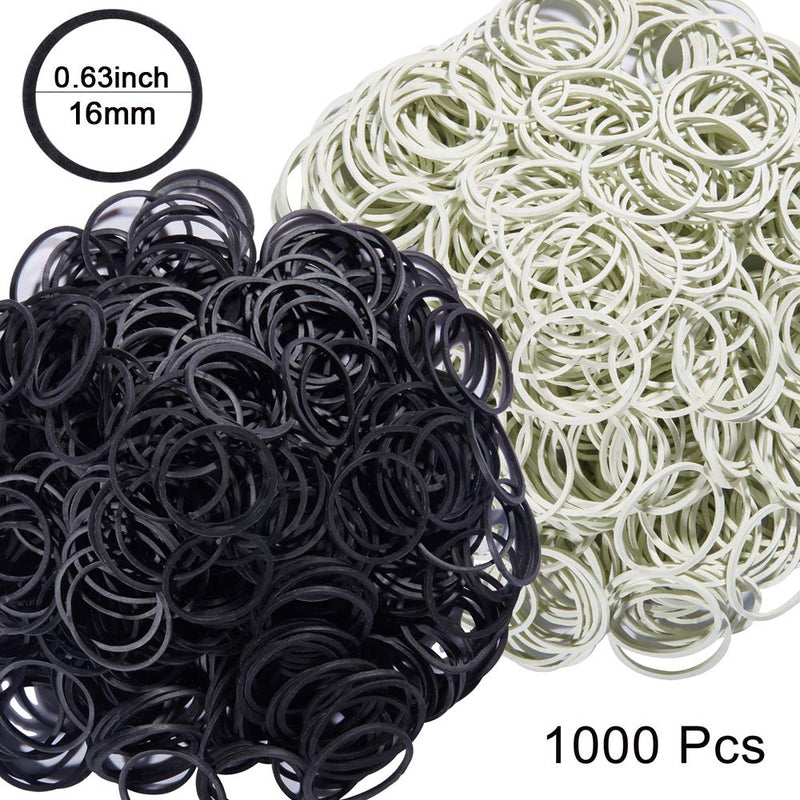 [Australia - AusPower] - AMUU Rubber Bands black Grayish white 1000 pcs Diameter 16mm Small Rubber Band Mini 500pcs Grayish White 500pcs Black Rubber Bands Office Supplies Soft Elastic Bands School Home Black,White-1000Pcs 