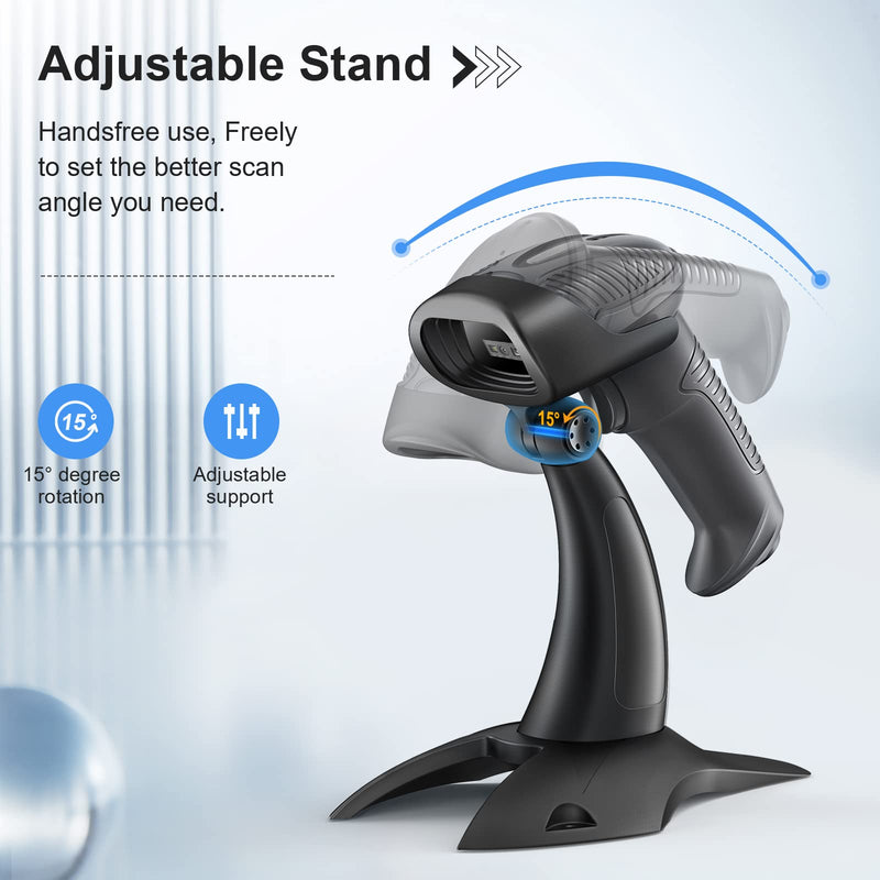 [Australia - AusPower] - Evnvn 2D Barcode Scanner with Stand, QR Handheld Wired USB 1D Bar Code Reader with Adjustable Cradle Automatic Scanning for Inventory Management, Supermarket, Warehouse, Supports Windows, Linux, Mac Barcode Scanner Grey 