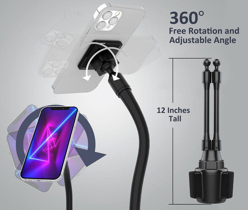 [Australia - AusPower] - CAVIANA Dual Phone Holder for Car Cup Holder – Long Flexible Neck, 360° Rotatable Car Phone Mount - Adjustable Cell Phone Cup Holder, Universal Size Fits 2 iPhone, Samsung, GPS and More (Magnetic) Magnetic 