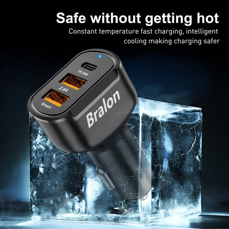 [Australia - AusPower] - USB C Car Charger,Bralon 44W(PD 20W & Dual USB-A 24W/4.8A) Fast Car Charger Adapter Compatible with Phone 12/12 Pro(Max)/12 mini/11/11 Pro(Max)/XS/XR/X/8/7,Galaxy Note S10 S9 S8 S7 & More 