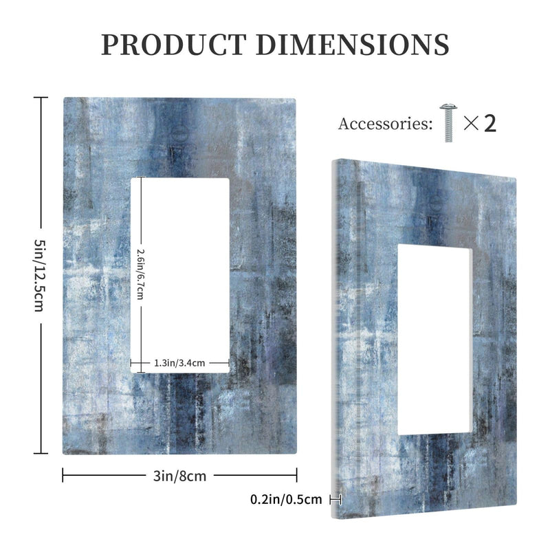 [Australia - AusPower] - 1 Gang Single GFCI/Decorator Rocker Outlet Light Switch Wall Plate Cover Modern Gallery Navy Indigo Blue Gray Abstract Grey Brush Art Paint Blue Grey Decorative One Device Electrical Faceplate Dimmer 1-Gang Decorator Teal Turquoise Blue Art Abstract 