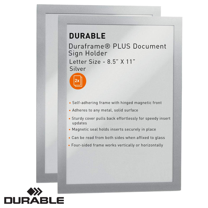 [Australia - AusPower] - Durable Magnetic DURAFRAME Plus Document Sign Holder, Letter-Size 8-1/2" x 11", Silver, 2 Pack (400423) 