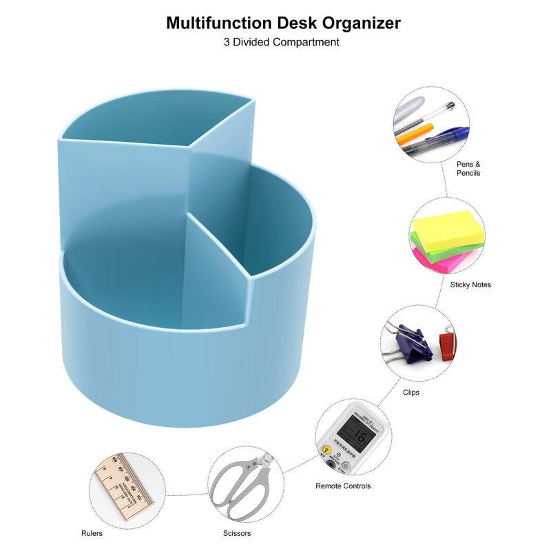 [Australia - AusPower] - Siveit Rotating Pen Holder, 3 Slots 360-Degree Spinning Pencil Pen Desktop Organizer Cute Pencil Cup Pot for Home, Office, Kids (Blue) Blue 