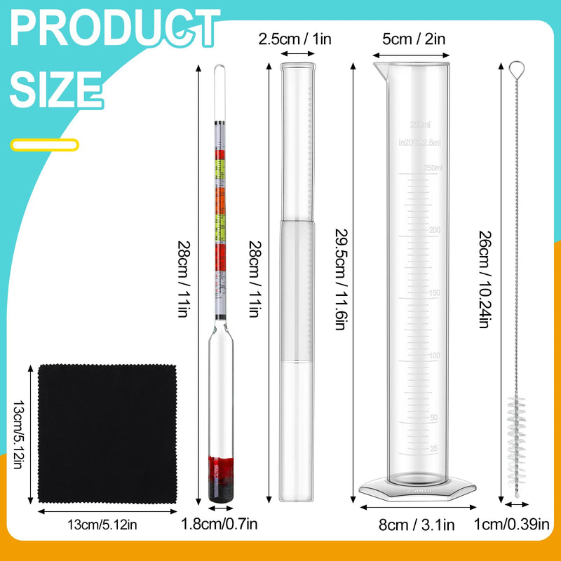 [Australia - AusPower] - Alcohol Hydrometer Alcohol Measuring Tools Hydrometer Test Jar ABV Brix and Gravity Test Kit Triple Scale Hydrometer with 250 Ml Plastic Graduated Cylinder Cleaning Brush and Cloth for Home Brewing 