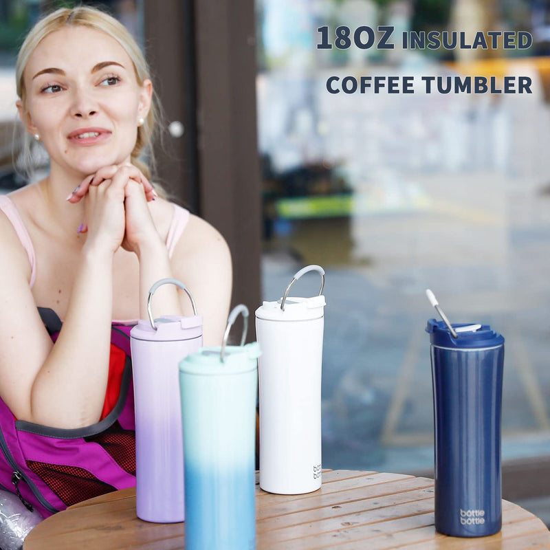 [Australia - AusPower] - BOTTLE BOTTLE Insulated Coffee Tumblers with Dual-use Lid and Straw Double Walled Iced Travel Coffee Mug for Woman and Man 18oz Stainless Steel Tumbler with Handle (white) 1pack White 