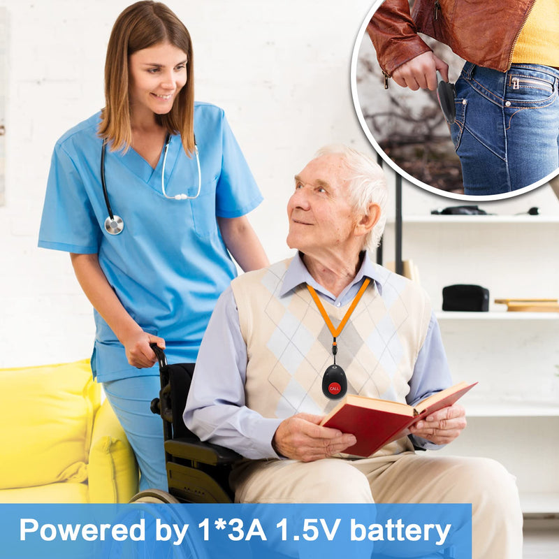 [Australia - AusPower] - Daytech Portable Caregiver Pager Wireless Call Button for Elderly/Elderly Aids for Living/Call Light System with 1 Portable Receiver+1 Necklace Call Button+1 Touch Button 