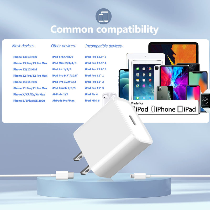 [Australia - AusPower] - iPhone 13 Charger Cable,[Apple MFi Certified] 2Pack iPhone Fast Charger 20W Type C Wall Charger Travel Plug Adapter USB C to Lightning Cable for iPhone 13/13 Pro Max/13 Mini/12/12 Pro Max/11 Pro Max 