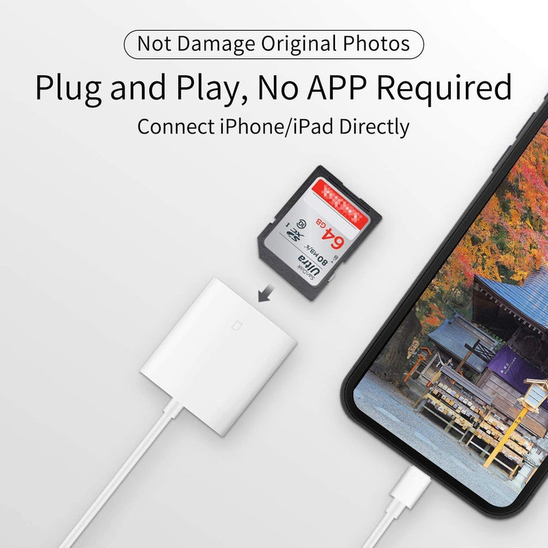 [Australia - AusPower] - Apple MFi Certified Lightning to SD Card Camera Reader for iPhone iPad, Veetone SD Card Reader Memory Card Reader Trail Camera Viewer SD Card Adapter for iPhone 12/11/XS/XR/X/8/7/iPad, Plug and Play One Slot 