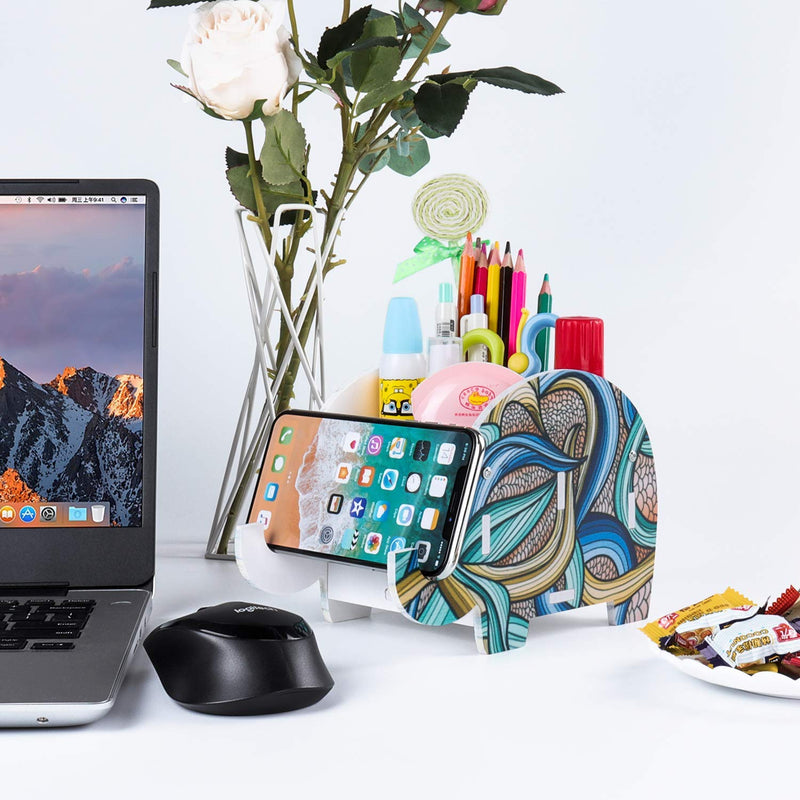 [Australia - AusPower] - Mokani Desk Supplies Organizer, Creative Elephant Pencil Holder Multifunctional Office Accessories Desk Decoration with Cell Phone Stand Tablet Desk Bracket for Smartphone and More, 