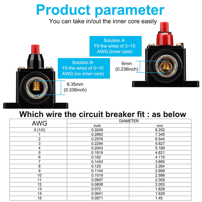 [Australia - AusPower] - 100 Amp Audio Circuit Breaker,12V-24V DC Fuse Holder,20-300A breaker switch,Inline Circuit Breaker with reset button,for Automotive Marine Boat Audio System Current Overload Protection 100A 