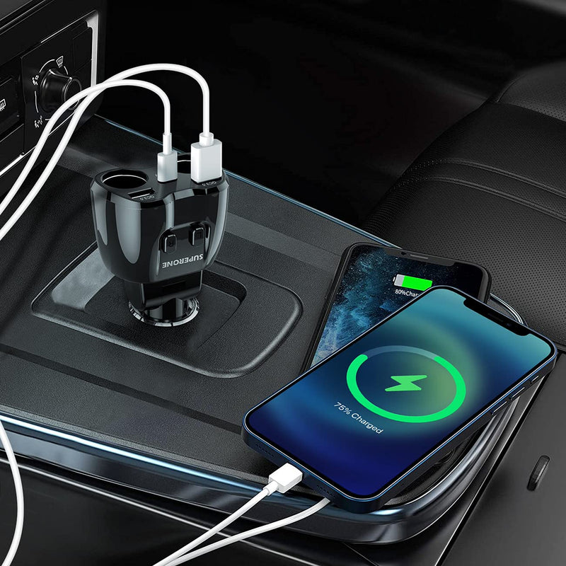 [Australia - AusPower] - 【Upgraded】 Cigarette Lighter Splitter, SUPERONE 180W 2-Socket Cigarette Lighter Adapter with Dual QC3.0 and 20W PD USB C Car Charger Splitter for GPS/Dash Cam/Laptop/iPad/iPhone 13 Pro Max/13/12/11 