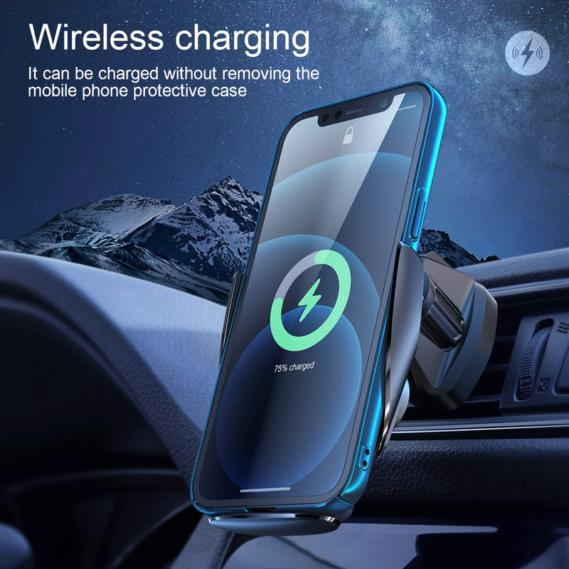 [Australia - AusPower] - CODEYO-K11 Bracket Wireless car Charger, 15WQi Fast Charging Automatic Clip-on car air Outlet car Phone Bracket, Compatible with iPhone Series. Smartphone (Black) 