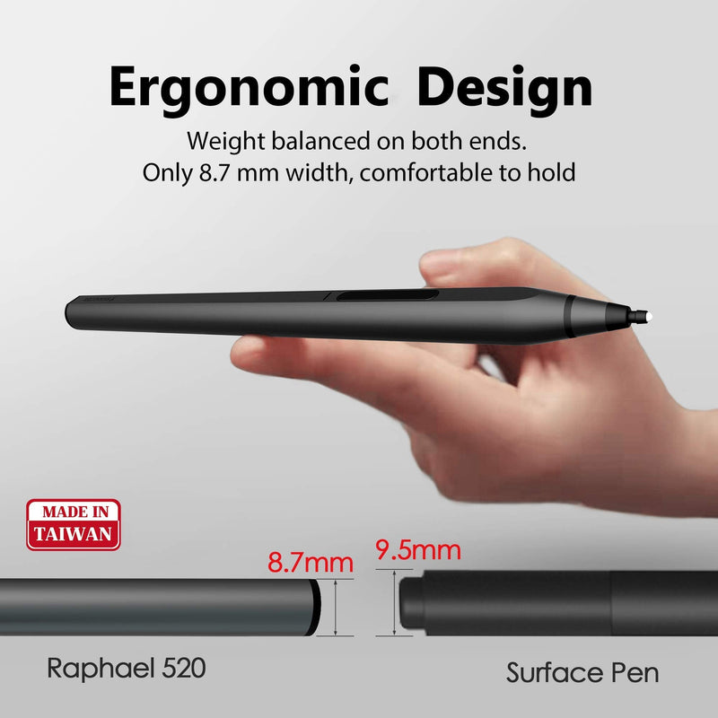 [Australia - AusPower] - RENAISSER Raphael 520 Stylus Pen for Surface, Designed in Houston, Made in Taiwan, 4096 Pressure Sensitivity, Compatible with New Surface Pro 8 & Pro 7/Laptop Studio/Go 3, Rechargeable Black 
