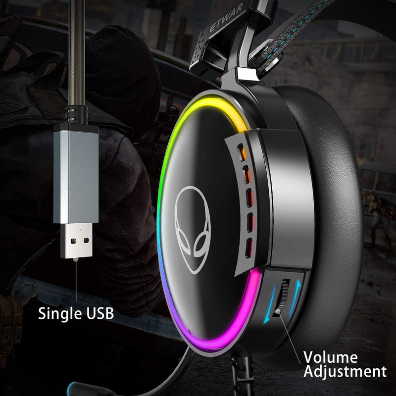 [Australia - AusPower] - ETWAR USB Gaming Headset for PC - 7.1 Surround Sound Headphones with Noise Cancelling Microphone- RGB Lights Headphones for Laptops with Microphone 
