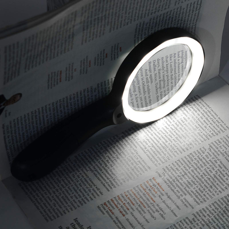 [Australia - AusPower] - Magnifying Glass with Light, 10X Handheld Large Magnifying Glass 12 LED Illuminated Lighted Magnifier for Macular Degeneration, Seniors Reading, Soldering, Inspection, Coins, Jewelry, Exploring 