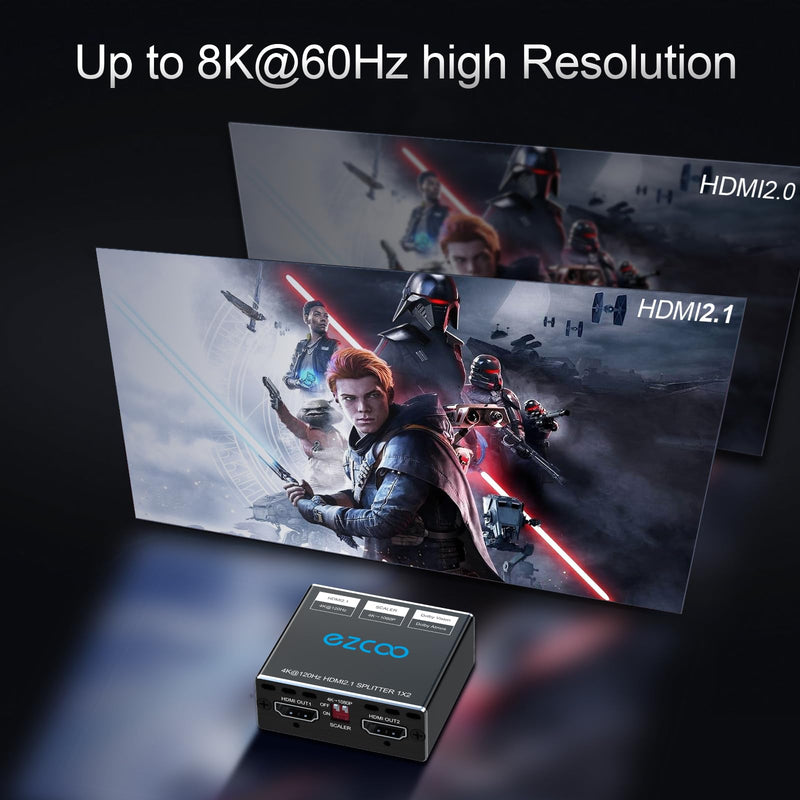 [Australia - AusPower] - HDMI 2.1 Splitter 4K 120Hz 1 in2 Out VRR ALLM HDCP2.3 HDR10 8KUHD Dolby Vision Atmos Scaler 4K EDID 1080P Dual Monitors HDMI 2.1 Splitter 1X2 for PS5 SkyQ Xbox NVIDIA AMD 