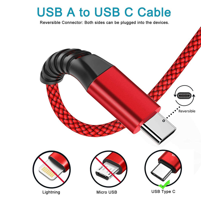 [Australia - AusPower] - USB C Cable 6FT 3Pack Aioneus Type C Phone Charger Nylon Braided Fast Charging Cord for Samsung Galaxy A01 A02s A10e A11 A12 A20 A21 A32 A42 A51 A52 S22 S21 S20 Fold 3, LG K51 Stylo 4 5 6,Moto Z3 Z4 Red 