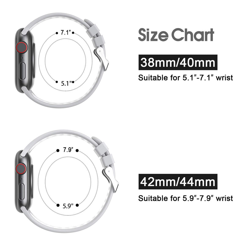 [Australia - AusPower] - GeekSpark Sport Band Compatible for Apple Watch Bands 38mm 40mm 42mm 44mm, Breathable Soft Silicone Replacement Strap Wristband Compatible for iwatch Series 6/SE/5/4/3/2/1 Silver/White 38MM/40MM 