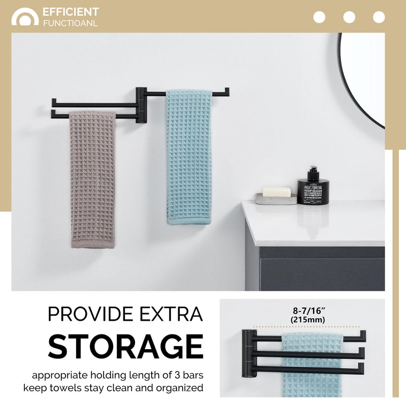 [Australia - AusPower] - Swivel Hand Towel Holder 3 Bars, Angle Simple 304 Stainless Steel Hand Towel Rack, Folding Bathroom Towel Hanger Wall Mount, Matte Black 