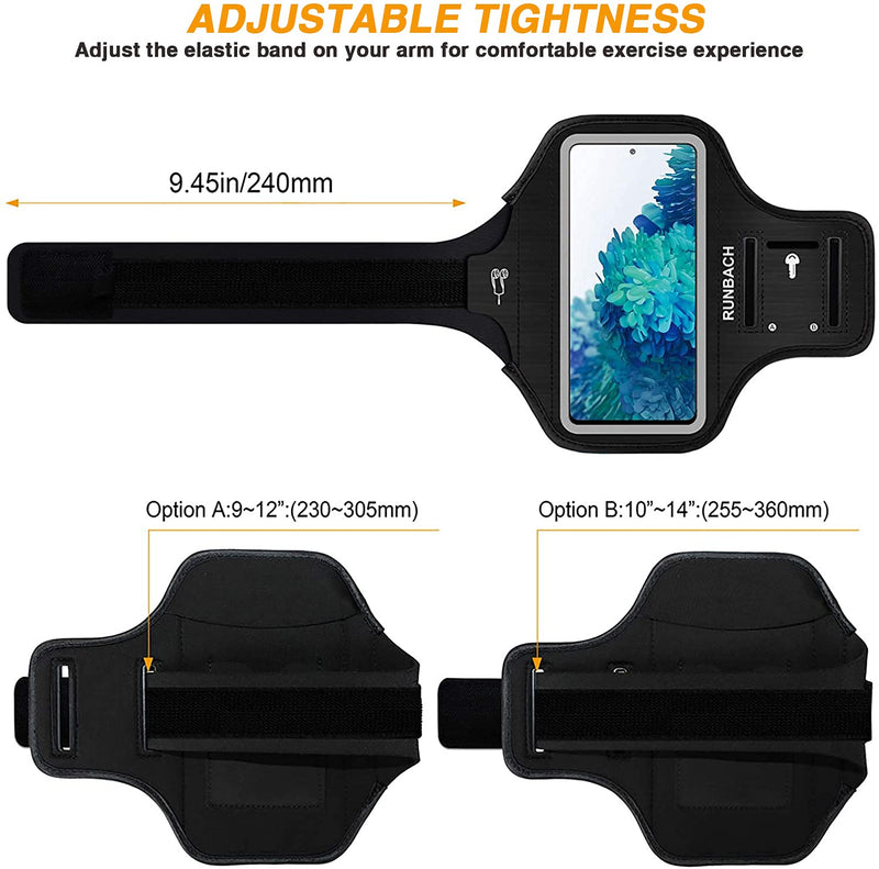 [Australia - AusPower] - Runbach Water Resistant Running Armband for Samsung Galaxy S20 FE/S20+/S10+/S10 Lite/S9+/S8+,Galaxy A60/A51/A50/A32/A30/A20/A11/A10/A8S,with Fingerprint Touch,Adjustable Strap and Card Slot(Black) Black 