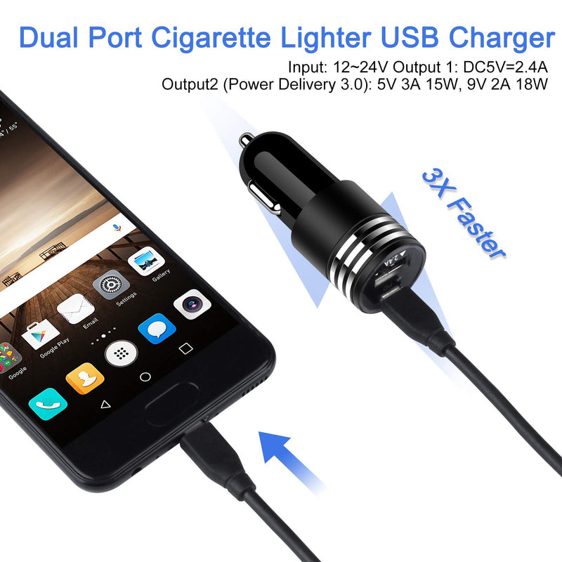 [Australia - AusPower] - USB C Fast Car Phone Charger, Dual USB Car Adapter Plug Compatible for Pad Pro 11"/12.9";Samsung Galaxy S22,S21FE 5G,A13,S20FE,A52,A12,A32,Note 20,10;Pixel 6,5,4A,3A;Oneplus Nord N200,6FT Type C Cable Black-PD 