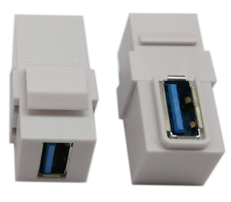 [Australia - AusPower] - USB 3.0 Keystone Jack Inserts, zdyCGTime (2-Pack) 90 Degree Right Angled USB 3.0 Adapters Female to Female Connector for Wall Plate Outlet Pane (White USB 3.0 A) White USB 3.0 A 