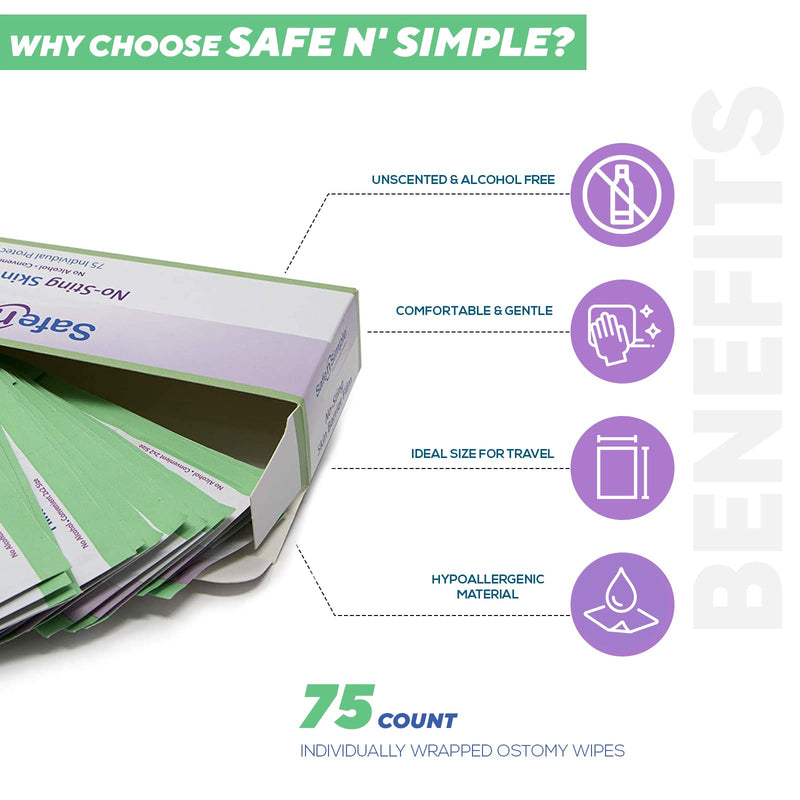 [Australia - AusPower] - Safe n' Simple No Sting Skin Prep Wipes - 75 Individual Ostomy Barrier Film Wipes - Skin Prep Protective Wipes - Bandage Medical for Skin 