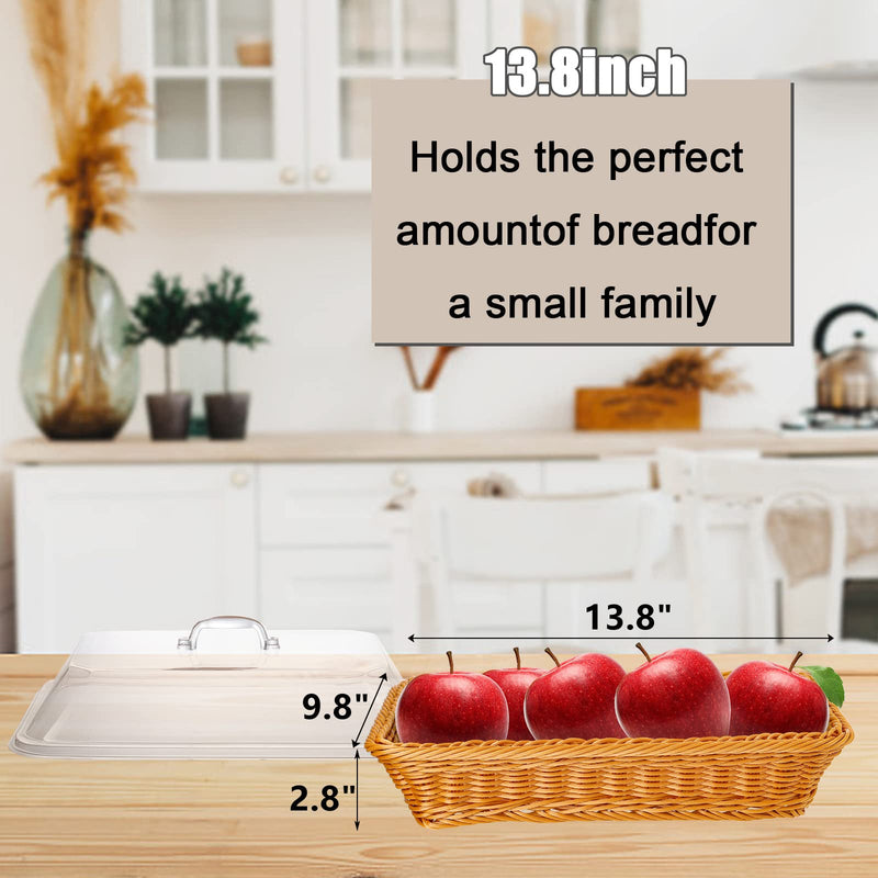 [Australia - AusPower] - DEAYOU Wicker Bread Basket, Imitation Rattan Bread Basket with Lid, Woven Tabletop Food Serving Basket, Poly-Wicker Long Fruit Basket for Vegetable, Restaurant, Display, Kitchen, Party, Rectangle 