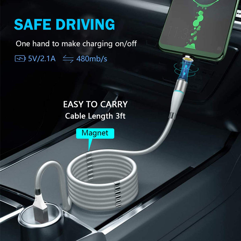 [Australia - AusPower] - Magnetic Charging Cable, Super Organized Retractable Fast Charging Cable,AICase 3 in 1 Self Winding Phone Cable with Data Transmission, Magnetic Charging Cable for Type-C,Micro USB and iProduct 
