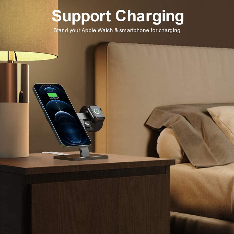 [Australia - AusPower] - EWA 2 in 1 Magsafe Charger Stand, Aluminum Alloy ,Phone Stand Holder ,Compatible with iphone13/pro/pro Max, iPhone 12/ Pro Max/ Mini and Apple Watch 3/ 4/ 5/ 6 Black - (Chargers Not Included) 
