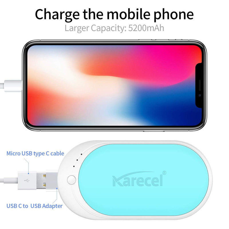 [Australia - AusPower] - Karecel Hand Warmers Rechargeable, USB Hand Warmer Reusable 5200mAh Powerbank Portable Heater Battery Hot Pocket Warmer Electric Handwarmers, Great Gifts for Men and Women in Cold Wether Winter Mint 