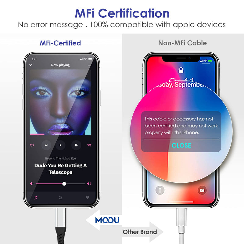 [Australia - AusPower] - Lightning to 3.5mm Adapter, [ MFi Certified] MOOU iPhone Headphone Jack Adapter Lightning to Aux Audio Dongle Cable Compatible with iPhone 13/12 Mini/12 Pro/11/11 Pro/11 Pro Max/SE/X XR XS 8 7 Bright silver 