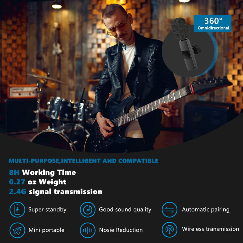 [Australia - AusPower] - Caymuller Professional Wireless Lavalier Lapel Microphone for iPhone iPad, Mini Lapel Mics Plug-Play 2.4G Ultra-Low Delay Noise Reduction Chip for Video Recording Interview Podcast Vlog YouTube Tiktok Black-1 