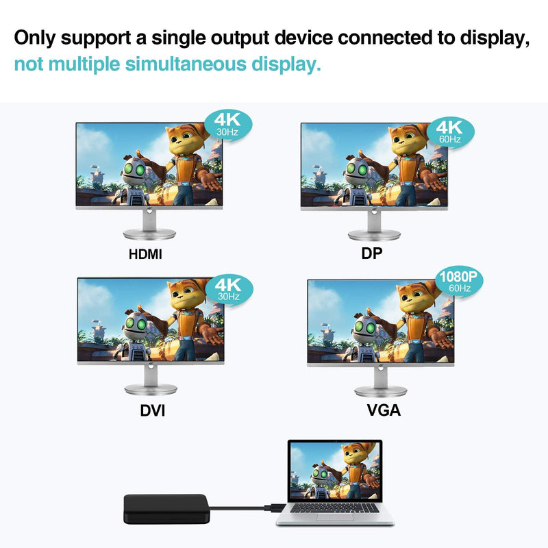 [Australia - AusPower] - USB C to HDMI VGA DVI DP Adapter, MOYOON 4 in 1 USB C Multiport 4K Adapter for MacBook Air, MacBook Pro, XPS, and More 