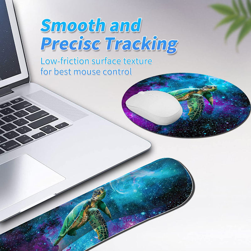 [Australia - AusPower] - Keyboard Wrist Rest & Mouse Pad & Mouse Wrist Rest Support & Coaster, Non Slip Rubber Base Wrist Support with Ergonomic Raised Memory Foam for Computer Laptop Home Office, Turtle Galaxy 