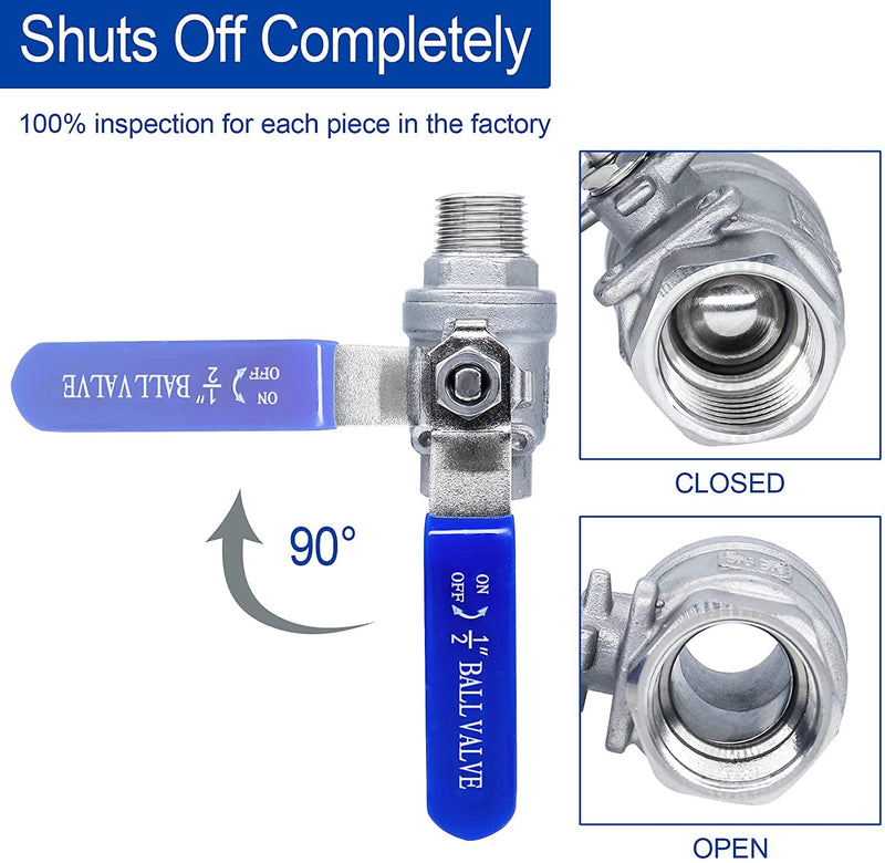 [Australia - AusPower] - 1/2" Ball Valve,Male NPT (MNPT) X Female NPT (FNPT) Thread,Stainless Steel Shut-Off Valve for Water,Oil and Gas (1/2 inch, 1 pack) 1/2 inch 1pack 