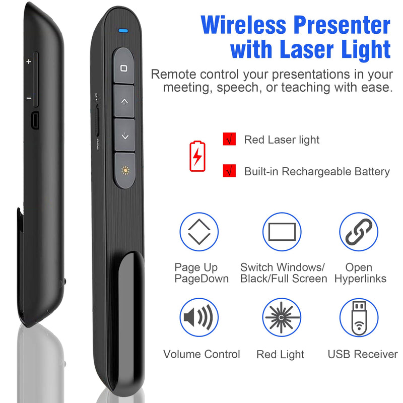 [Australia - AusPower] - Presentation Clicker for Powerpoint, Wireless Presenter Remote PowerPoint Clicker Pointer, 2.4GHz RF USB Rechargeable Presentation Pointer Slide Clicker with Hyperlink Volume Control(Red) 