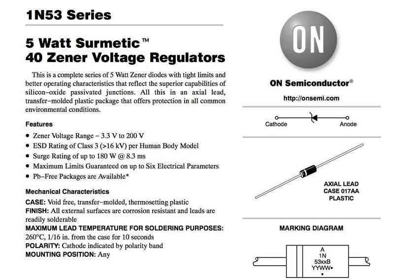 [Australia - AusPower] - Set of 10 Diode 1N5349B Diode Zener 12V 5W AXIAL 