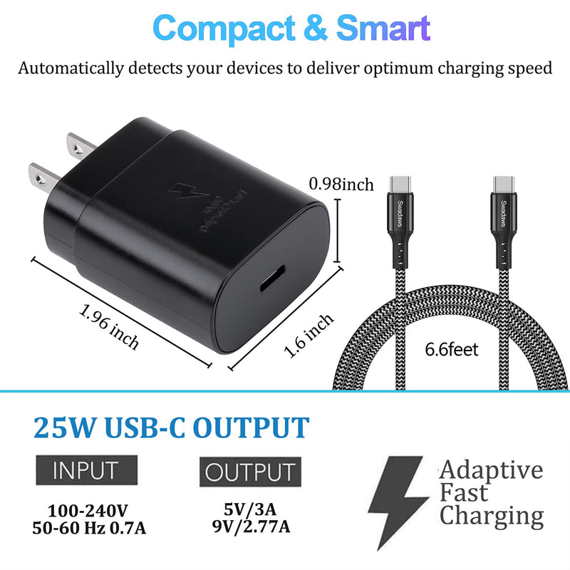 [Australia - AusPower] - 25W USB-C Super Fast Charger Kit, 2-Pack PD Type C Wall Charger Block and USB C to C Fast Charging Nylon Braided Cable for Samsung Galaxy S21/S21 Ultra/S20/S9/S8/S10e/Note 10 20 Plus, iPad Pro 12.9/11 