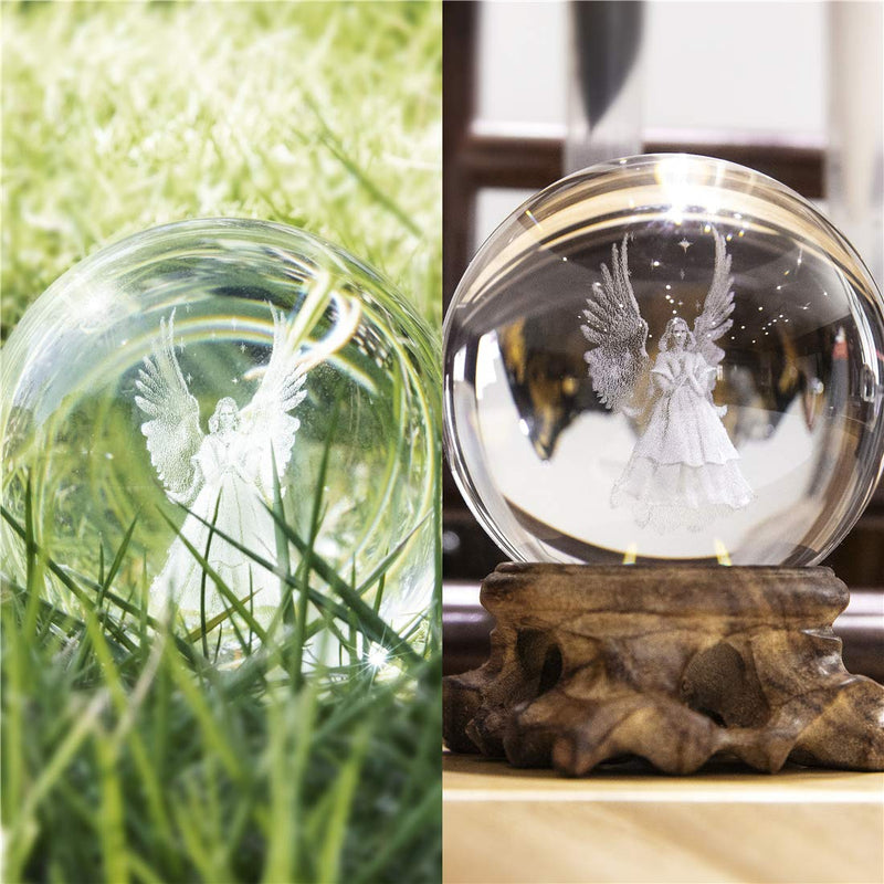 [Australia - AusPower] - 3D Angel Figurines Full Sphere Crystal Ball Laser Engraved Paperweight Home Art Decor Crafts(Clear) 