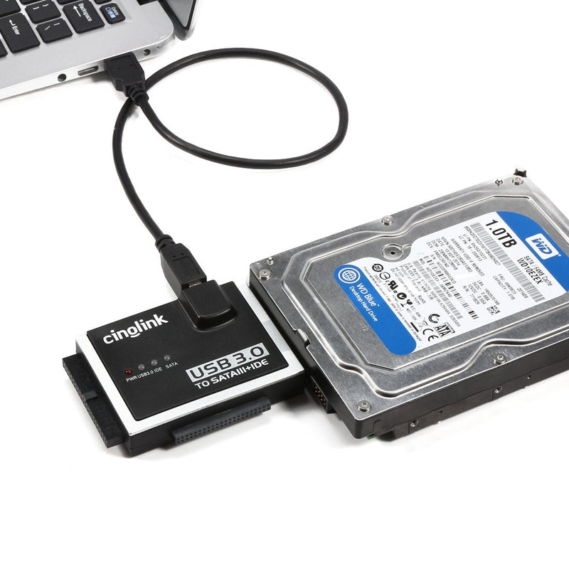 [Australia - AusPower] - Cinolink SATA IDE to USB 3.0 Adapter for Universal 2.5"/3.5" Inch IDE and SATA External HDD/SSD with 12V 2A Power Adapter Black 