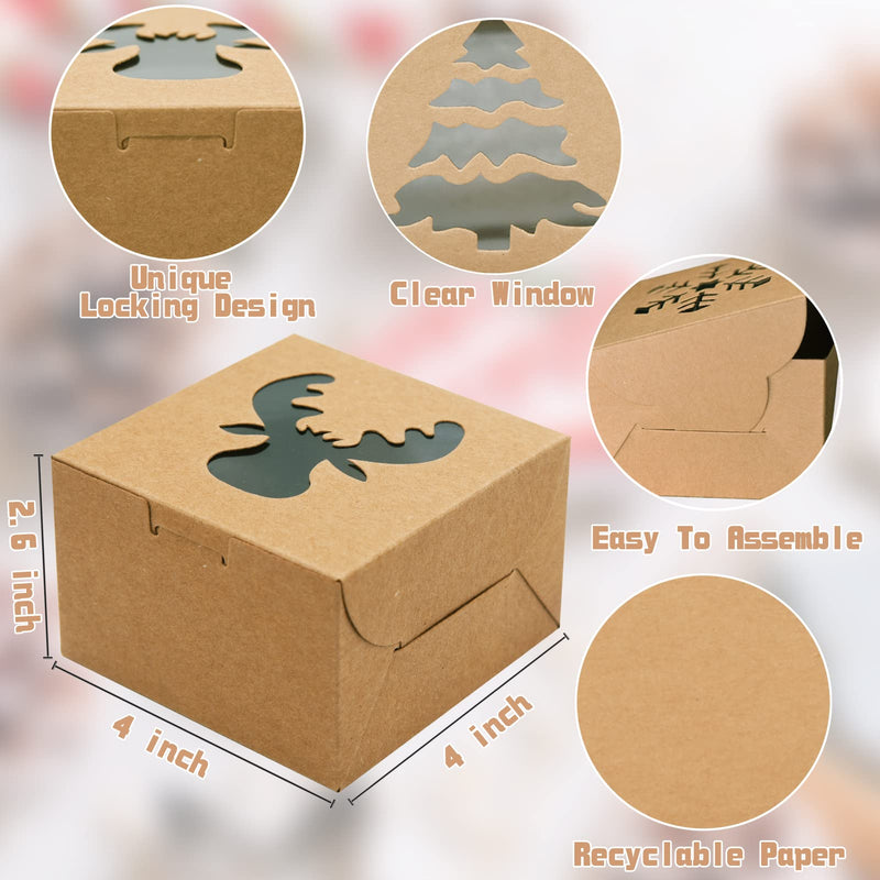 [Australia - AusPower] - BORAMDO Christmas Cookie Boxes 24 Pcs, Kraft Cookie Container Gift Boxes with Window, Xmas Auto Popup Bakery Treat Wrapping and Packaging Boxes for Pastry, Donuts, Cupcake, Brownies, Pies Gift Giving 