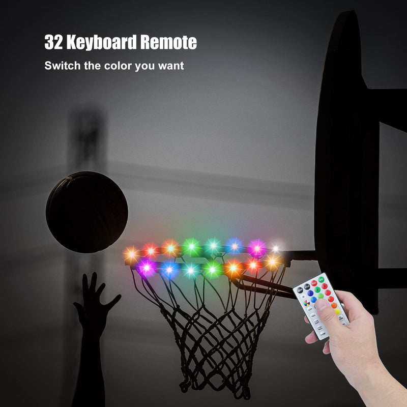 [Australia - AusPower] - LED Basketball Hoop Light, Remote Control Light Up Basketball Hoop Waterproof Basketball Rim LED Light 17 Color and 7 Lighting Modes Basketball Gift for Kids Adults, Bright to Play at Night Outdoors 