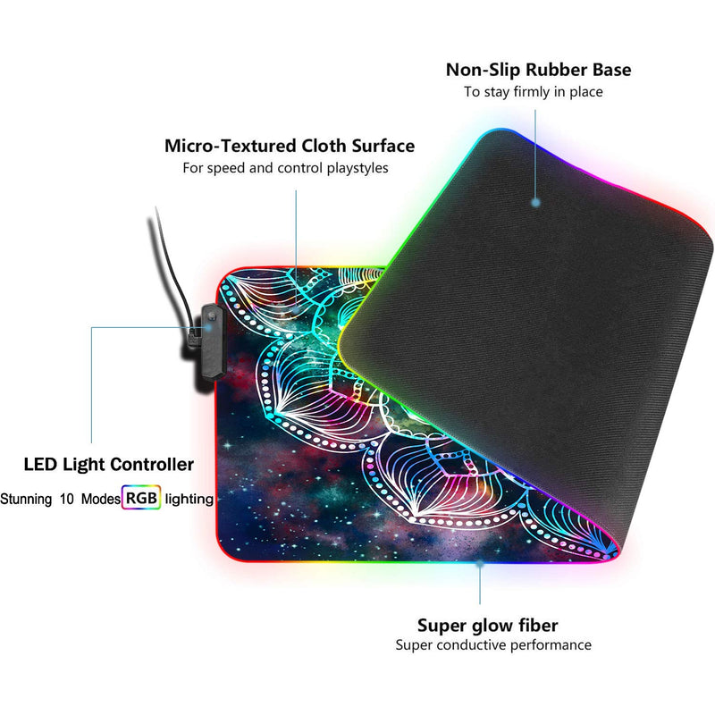 [Australia - AusPower] - RGB Gaming Mouse Pad and Coasters Set,Mandala in Galaxy Extended Soft Led Mouse Pad with 10 Lighting Modes, Anti-Slip Rubber Base,Computer Keyboard Mouse Mat 800 x 300mm / 31.5×11.8 inches Mandala in Galaxy 