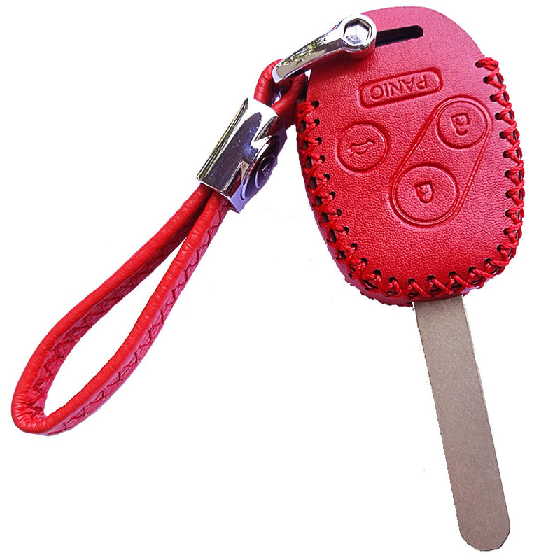 [Australia - AusPower] - Alegender Genuine Leather Key Fob Cover Bag Protector Remote Jacket Holder Fit for Honda 3+1 Buttons CRV Accord Civic Polit Head Key Red 
