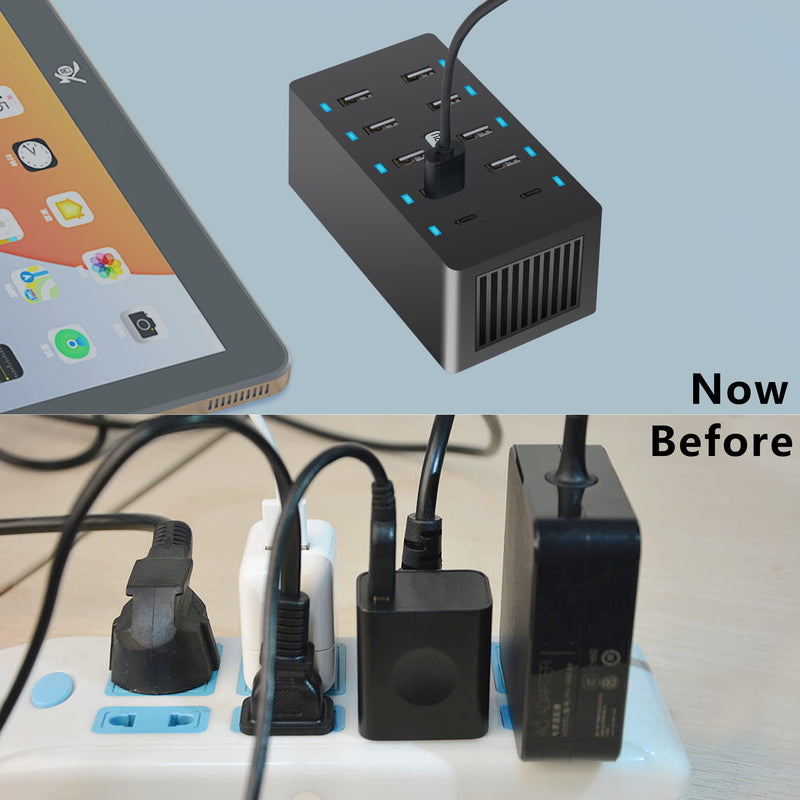 [Australia - AusPower] - 10 Ports Wall Charger, 50W 10-Port Family-Sized Desktop USB Rapid Charger,Multiple Charging Station,Compatible with Smartphones and Other USB Charging Devices 